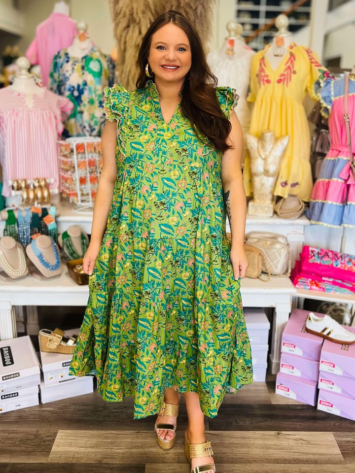 Curvy Stephanie Sage Floral Print Maxi Dress GeeGees Boutique